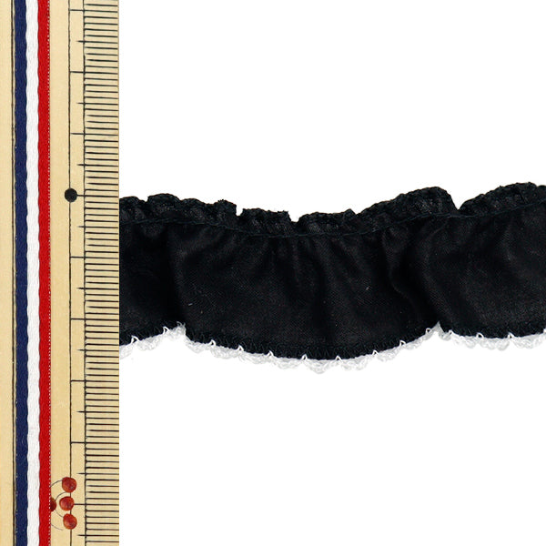 【数量5起】荷叶边絲帶 边缘褶边黑色FR2424"
