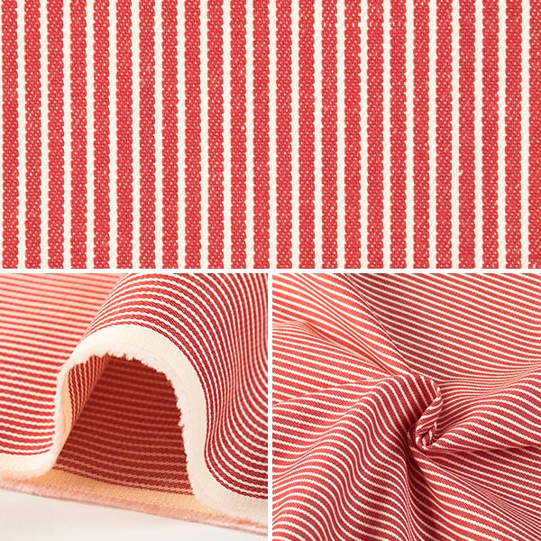 【数量5から】 生地 『10s ヒッコリー 赤地×ホワイトストライプ』