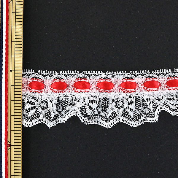 【数量5から】 レースリボンテープ 『レース レッド 000612 K-C39 チープレース』