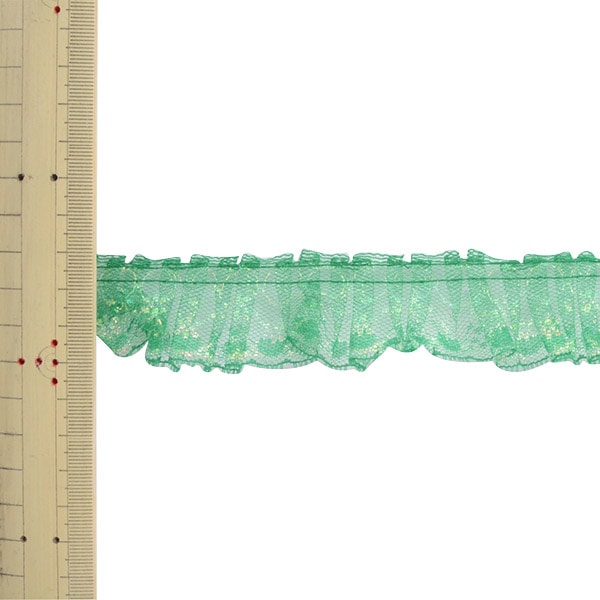 【数量5から】 レース 『ラッセルフリル 幅約3.3cm 緑 03415Y-6』