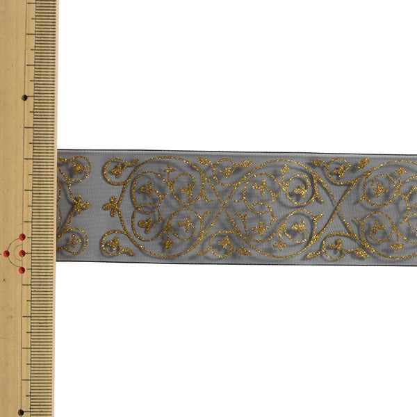 【数量5から】 リボン 『プリントオーガンジーリボン 幅約4cm 3番色 4560』 MOKUBA 木馬