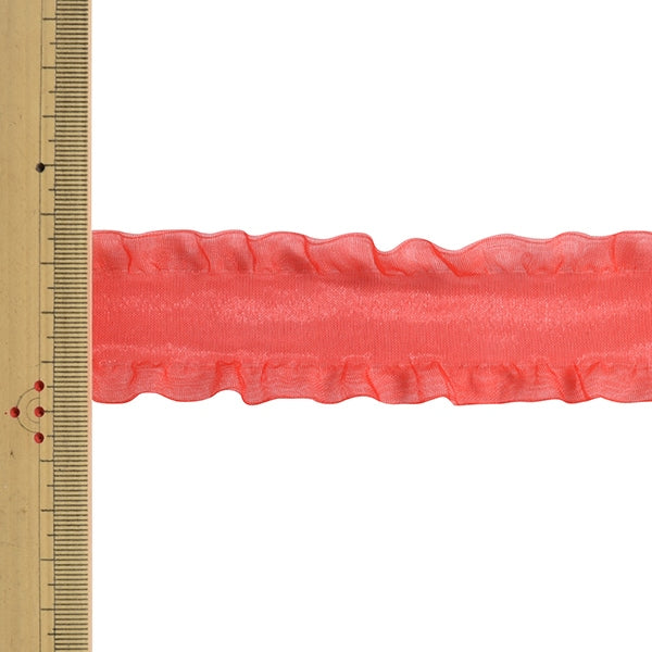 【数量5から】 リボン 『フリルオーガンジーリボン 幅約3.5cm 1番色』 MOKUBA 木馬