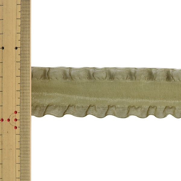 【数量5から】 リボン 『フリルオーガンジーリボン 幅約3.5cm 16番色』 MOKUBA 木馬