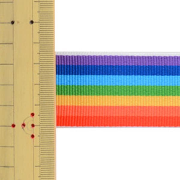 【数量5から】 リボン 『レインボーストライプグログランリボン 幅約3.8cm 1番色 SIC-1007』