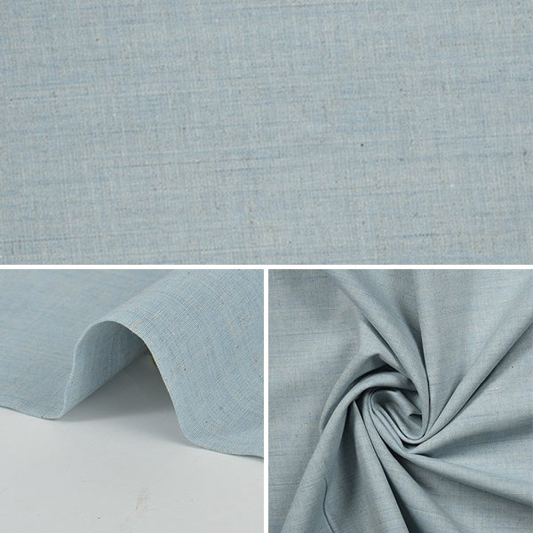 【数量5から】 生地 『先染綿麻スペック 無地 サックス KW-6966-SAX』