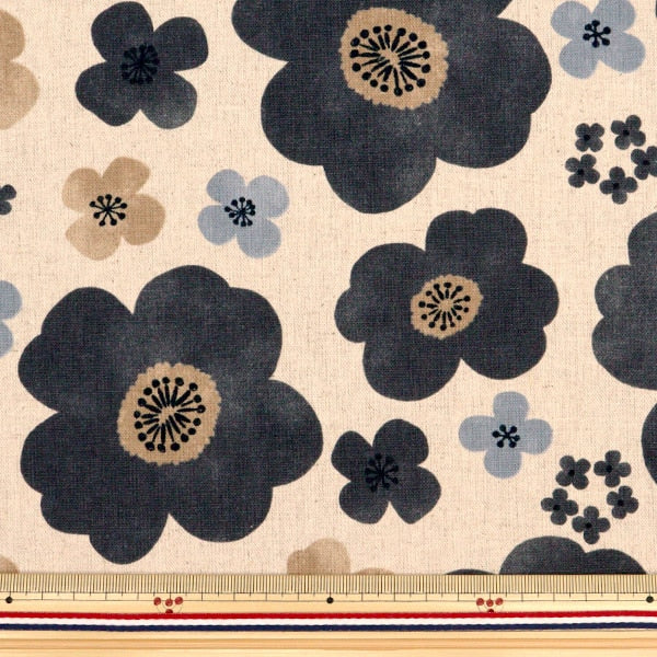 【数量5から】 生地 『綿麻キャンバス フラワー 生成×グレー SK-5400-4B』