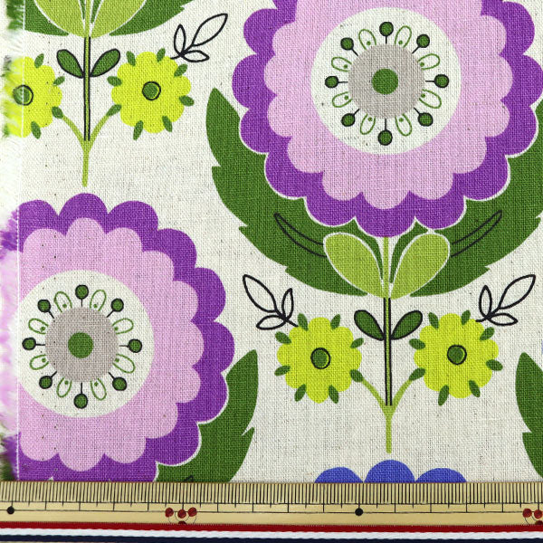 【数量5から】 生地 『綿麻キャンバス 花柄 パープル×ブルー 99098-1B』