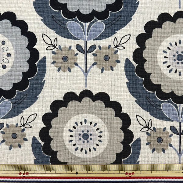 【数量5から】 生地 『綿麻キャンバス 花柄 グレー×ブラック 99098-1D』