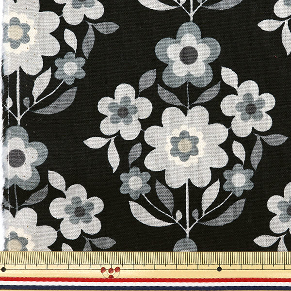 【数量5から】 生地 『綿麻キャンバス 花柄 ブラック×グレー 99098-2E』