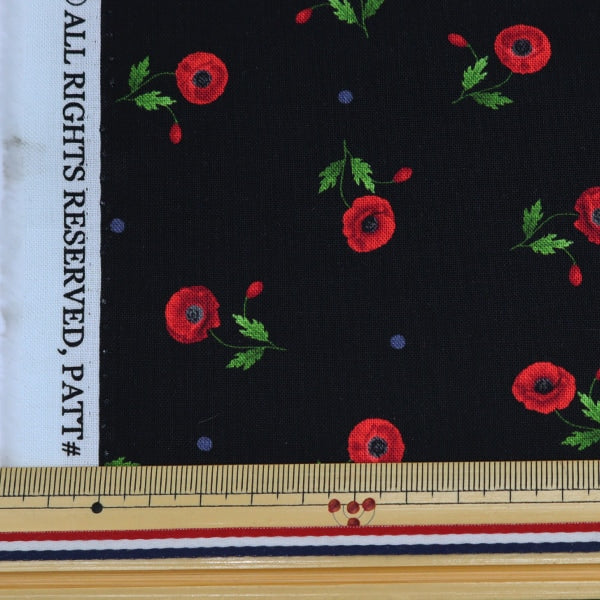 【数量5から】 生地 『インクジェットプリント ポピー C8476-BLACK』 USAコットン