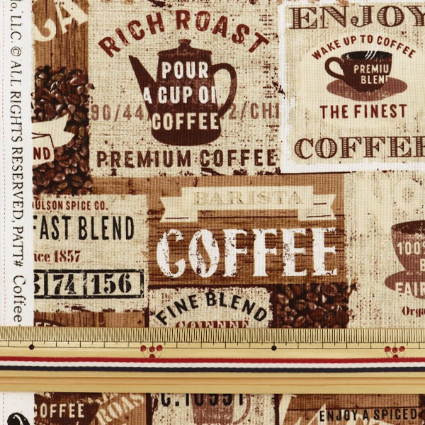 【数量5から】 生地 『インクジェットプリント カフェ C7984-BROWN』 USAコットン