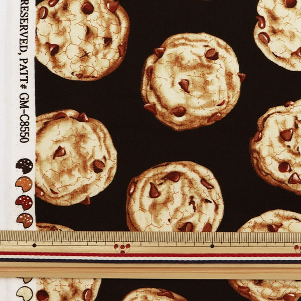 【数量5から】 生地 『インクジェットプリント クッキー C8550-BLACK』 USAコットン