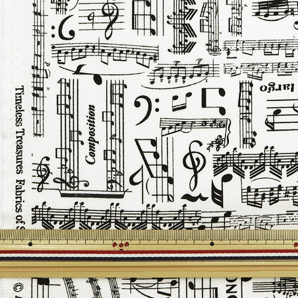 【数量5から】 生地 『インクジェットプリント 楽譜 C7584-WHITE』 USAコットン