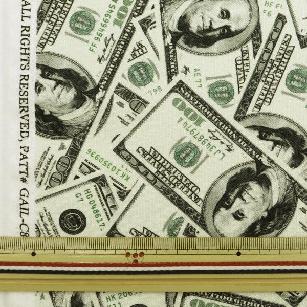 【数量5から】 生地 『インクジェットプリント 紙幣 C8537-GREEN』 USAコットン