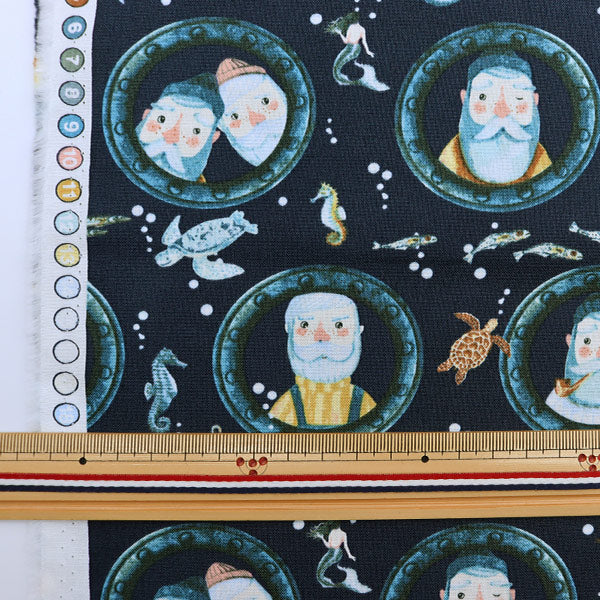 【数量5から】 生地 『インクジェットプリント 潜水艦 1800-MARLIN』 USAコットン