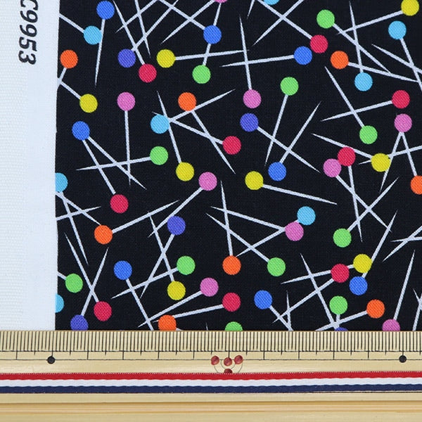 【数量5から】 生地 『USAコットン ソーイングボックス ピン(待ち針柄) 9953-12』