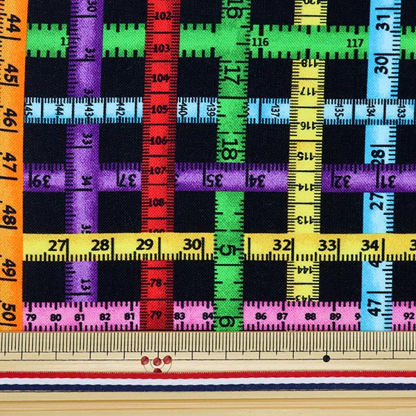 【数量5から】 生地 『USAコットン ソーイングボックス メジャー柄 9955-99』