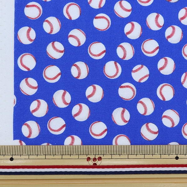 【数量5から】 生地 『USAコットン スモールワールド 野球柄 ブルー GAIL-CD8891』