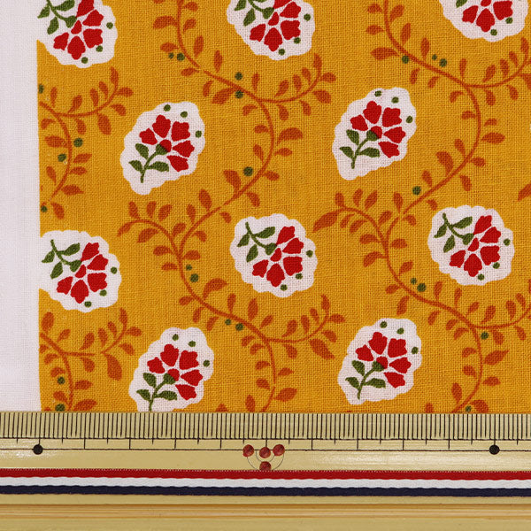 【数量5から】 生地 『シーチング プロヴァンスフィール イエロー×赤 SO-48000-2C』