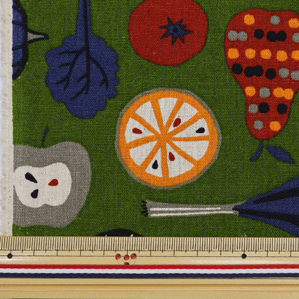 【数量5から】 生地 『綿麻キャンバス カラフルベジタブル グリーン 99097-1C』