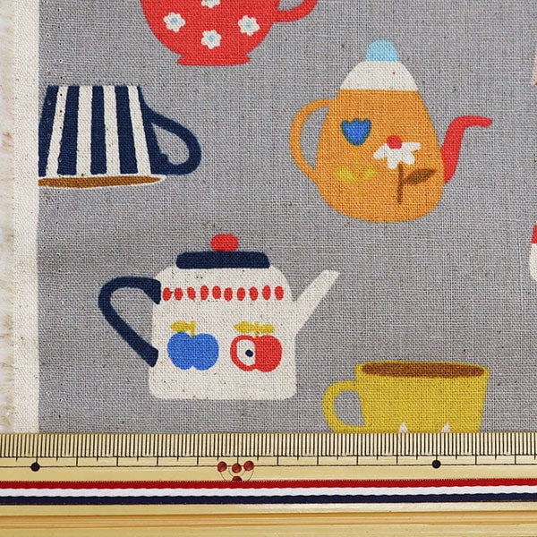 【数量5から】 生地 『綿麻キャンバス ティータイムキャット グレー 99097-2C』