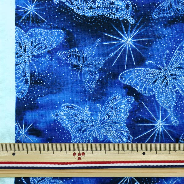【数量5から】 生地 『USAコットン スパークリング・フェアリー・バタフライ ブルー FAIRY-CM8862』