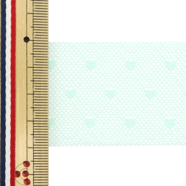 【数量5から】 リボン 『ソフトチュールリボン ハート約40mm幅 ミント M7020H-40』