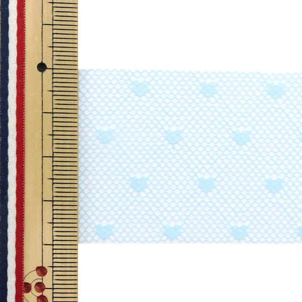 【数量5から】 リボン 『ソフトチュールリボン ハート約40mm幅 ブルー M7020H-40』