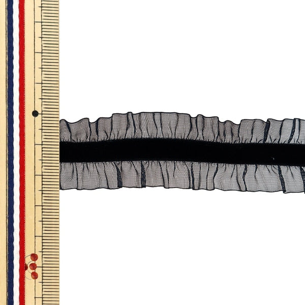 【数量5から】 フリルリボンテープ 『ストレッチベロアフリル 約25mm幅 ブラック FRS2301』