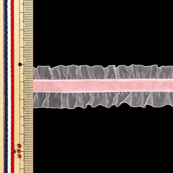 【数量5から】 フリルリボンテープ 『ストレッチベロアフリル 約25mm幅 ライトピンク FRS2301』