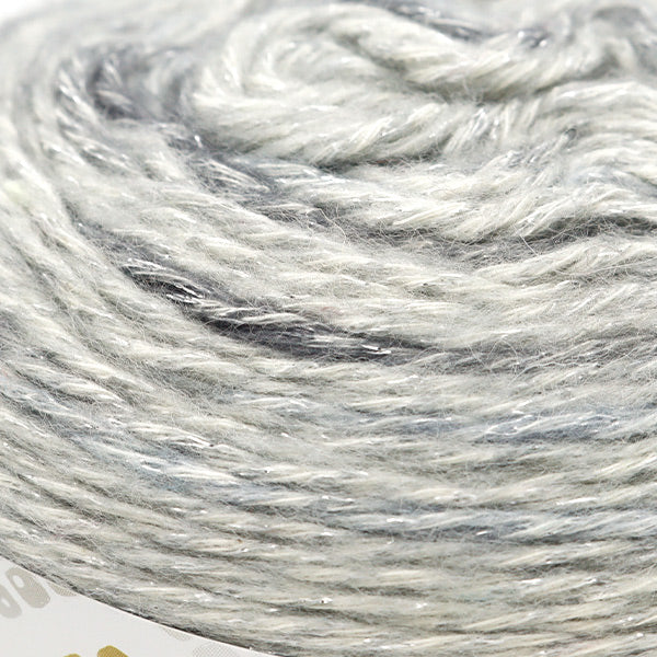 Close-up of Shiny Gradation No.1 Silver yarn showing fine metallic strands and soft texture
