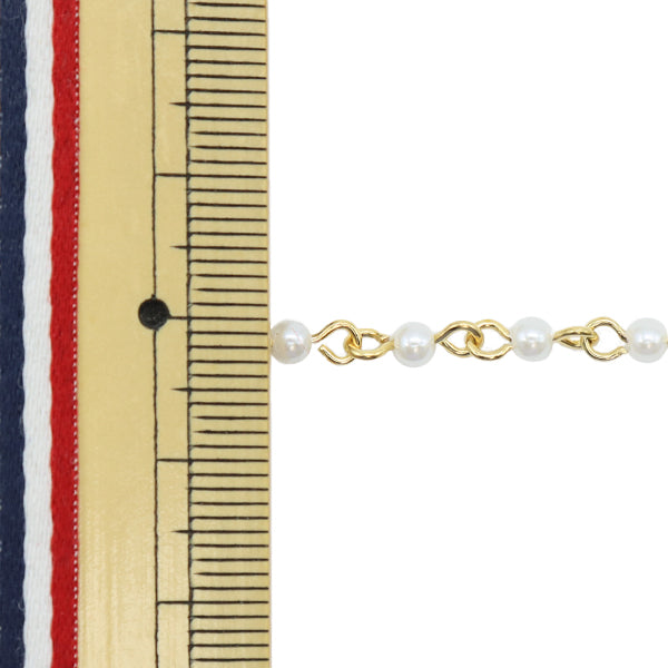 【数量5から】 アクセサリー金具 『パールチェーン ホワイト×ゴールド 3mm WC-3G』