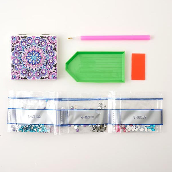 BeadsKit "Diamond Fix Compact Mirror Square Geometric Pattern A 10-4918"