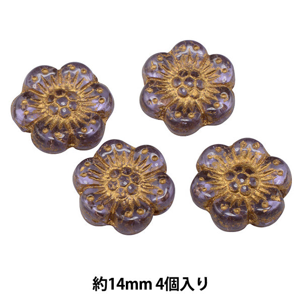 ビーズ 『チェコビーズ プラム ライラックゴールド 14mm 4個入り PB233