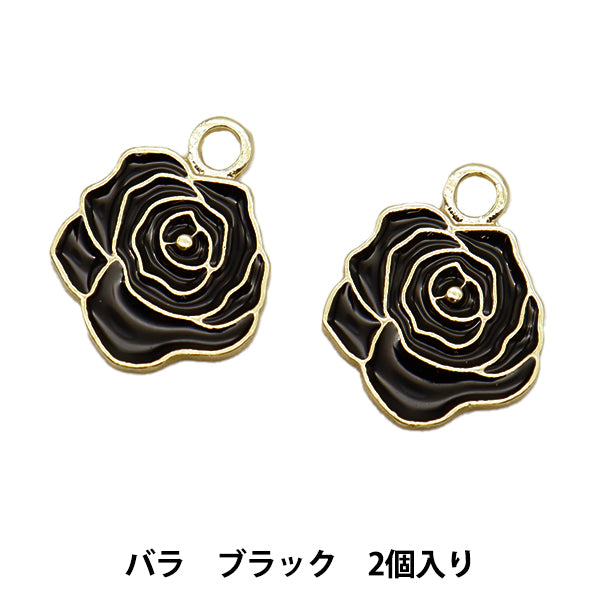 アクセサリー素材 『エポ入りチャーム バラ 2個入リ ブラック M7937