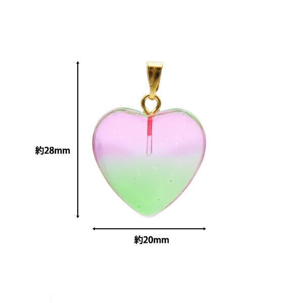 Accessory material "Glass charm Heart Green x Purple 2 pieces B766"