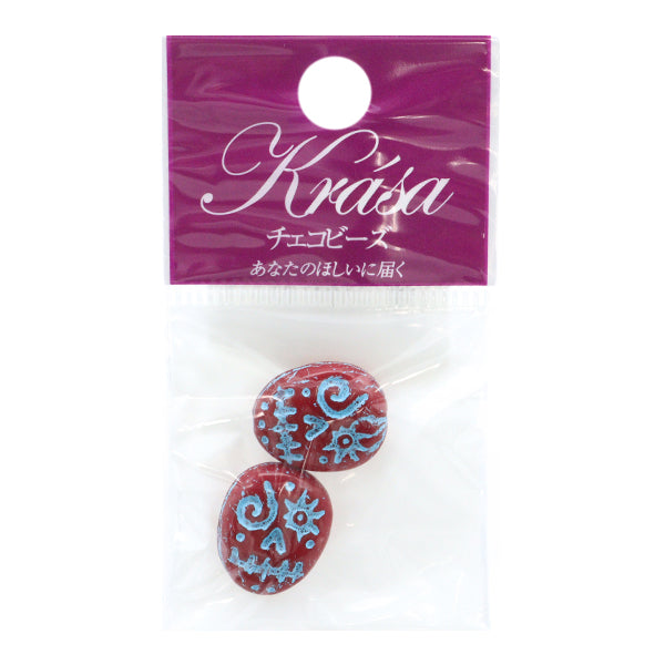 Beads "Czech RepublicBeads Fannie Face Red x Blue 16mm x 13mm 2 pieces PB942-FF "