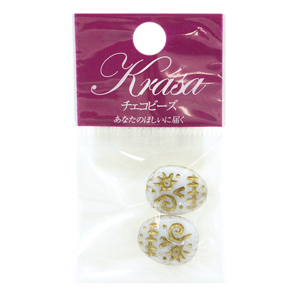 Бисер "Чешская РеспубликаБисер Fannie Face White x Gold 16 мм x 13 мм 2 кусочки PB0140-FF"