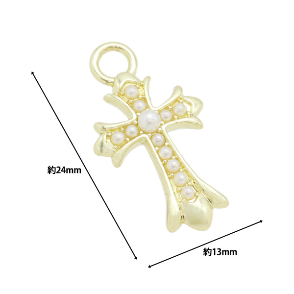 Accessory material "Charm Cross Gold x Pearl AP24108-S"