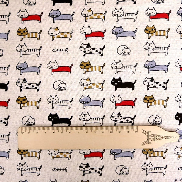 【数量5から】 生地 『綿麻キャンバス ねこちゃん ナチュラル KTS3706-A』 COTTON KOBAYASHI コットンこばやし 小林繊維