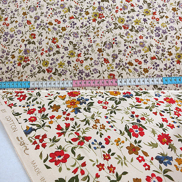【数量5から】 生地 『ツイルプリント生地 小花柄KTS2215 C生成×パープル』 COTTON KOBAYASHI コットンこばやし 小林繊維