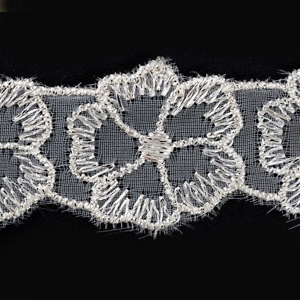 【数量5から】 レースリボンテープ 『シルバーラメナイロンレース 幅約24mm 873001S』