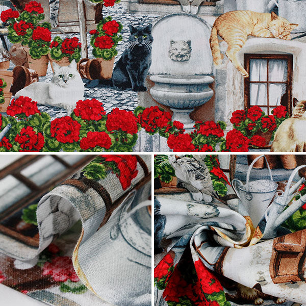 【数量5から】 生地 『インクジェットプリント ネコとテラス CAT-C6381』 USAコットン