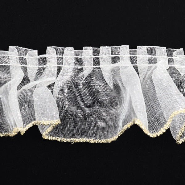 【数量5から】 フリルリボンテープ 『オーガンジーフリル 幅約45mm 6番色 白×金 7711F-6』