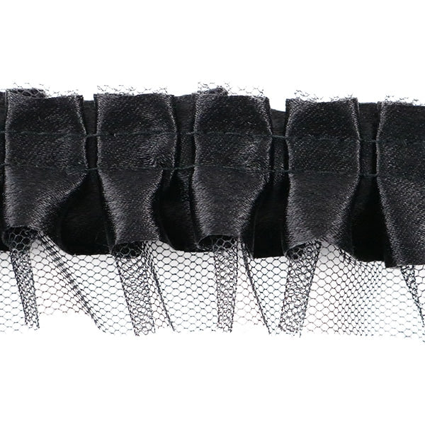 【数量5から】 フリルリボンテープ 『サテンチュール 幅約35mm 8番色 黒 IR007-8』