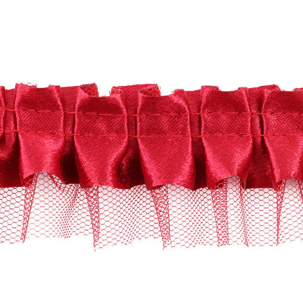 【数量5から】 フリルリボンテープ 『サテンチュール 幅約35mm 5番色 赤 IR007-5』