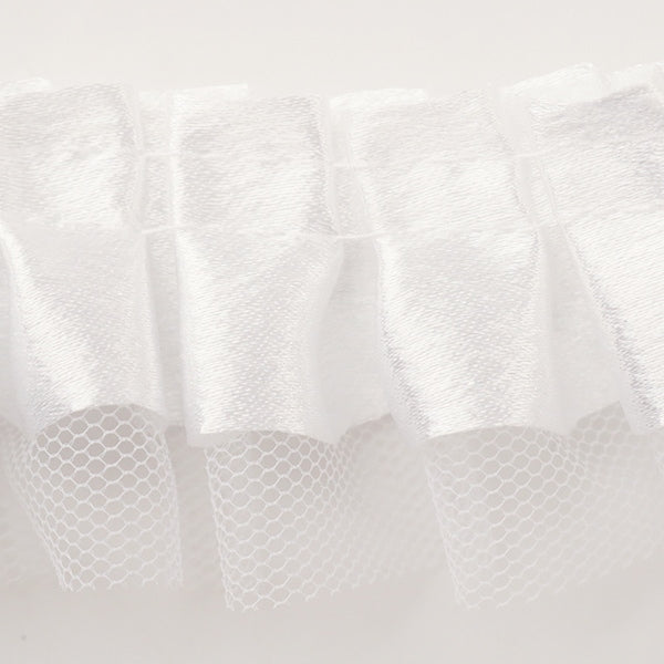 【数量5から】 フリルリボンテープ 『サテンチュール 幅約35mm 1番色 白 IR007-1』