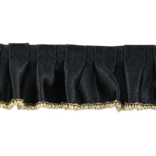 【数量5から】 フリルリボンテープ 『サテンフリル 幅約35mm 10番色 黒×金 501F-10G』
