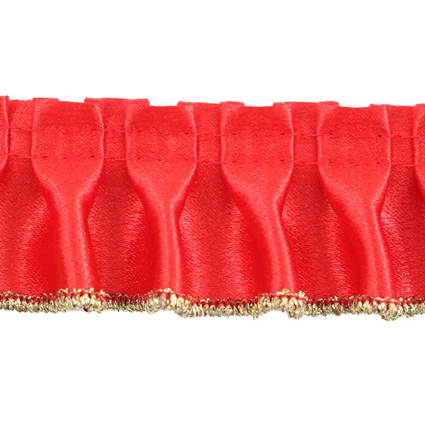 【数量5から】 フリルリボンテープ 『サテンフリル 幅約35mm 7番色 赤×金 501F-7G』