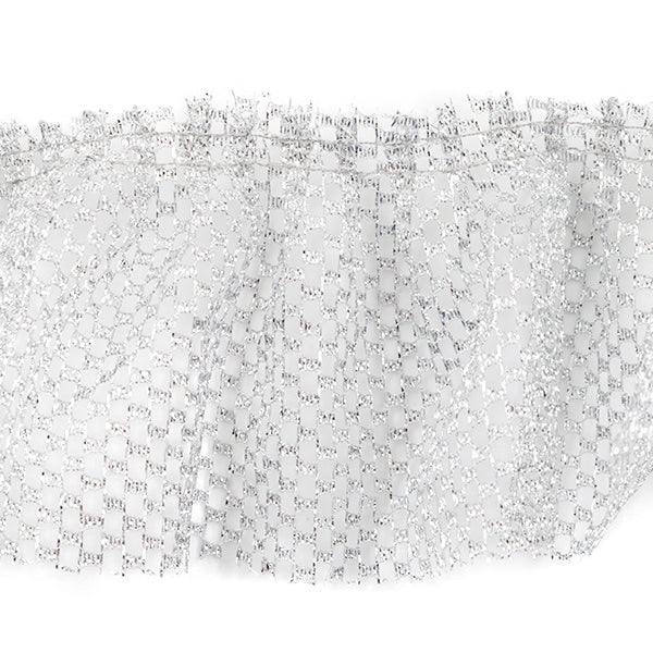 【数量5から】 フリルリボンテープ 『ラメネットボックス 幅約80mm シルバー BF366』